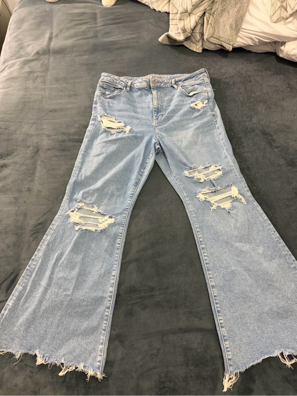American Eagle Outfitters Light Blue Distressed Flare Jeans